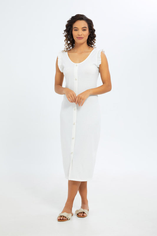 Redtag-Women-White-Frill-Shoulder-Rib-Dress-Category:Dresses,-Colour:White,-Deals:New-In,-Filter:Women's-Clothing,-H1:LWR,-H2:LAD,-H3:DRS,-H4:CAD,-New-In-Women-APL,-Non-Sale,-S23C,-Season:S23C,-Section:Women,-Women-Dresses-Women's-