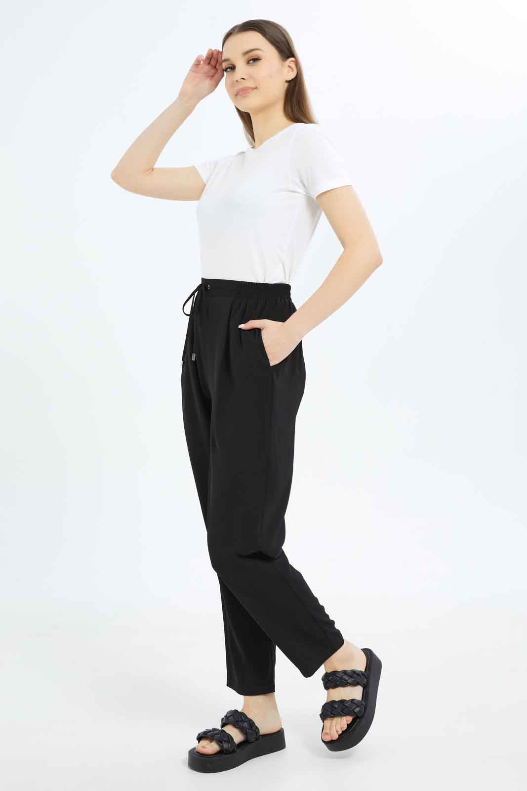 Redtag-Women-Tapered-Leg-Elasticated-Waist-Pants-Category:Trousers,-Colour:Black,-Deals:New-In,-Filter:Women's-Clothing,-New-In-Women-APL,-Non-Sale,-S23B,-Section:Women,-Women-Trousers-Women's-