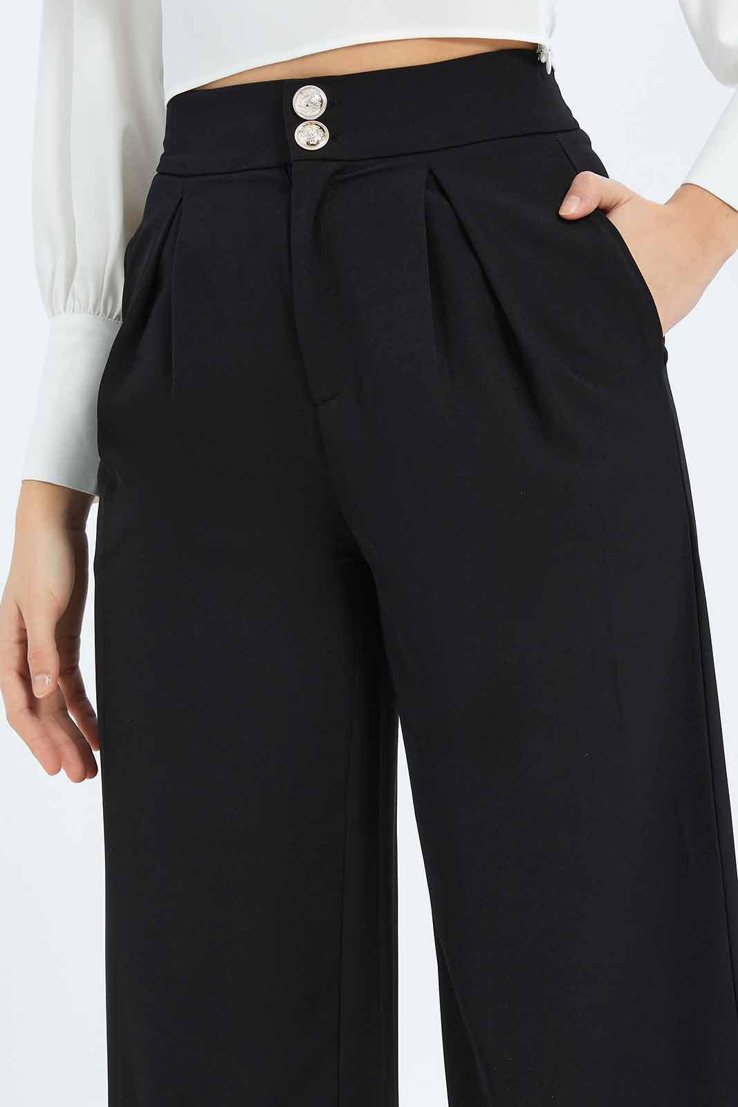 Redtag-Women-Button-Detail-Wide-Leg-Trouser-Category:Trousers,-Colour:Black,-Deals:New-In,-Filter:Women's-Clothing,-New-In-Women-APL,-Non-Sale,-S23B,-Section:Women,-Women-Trousers-Women's-