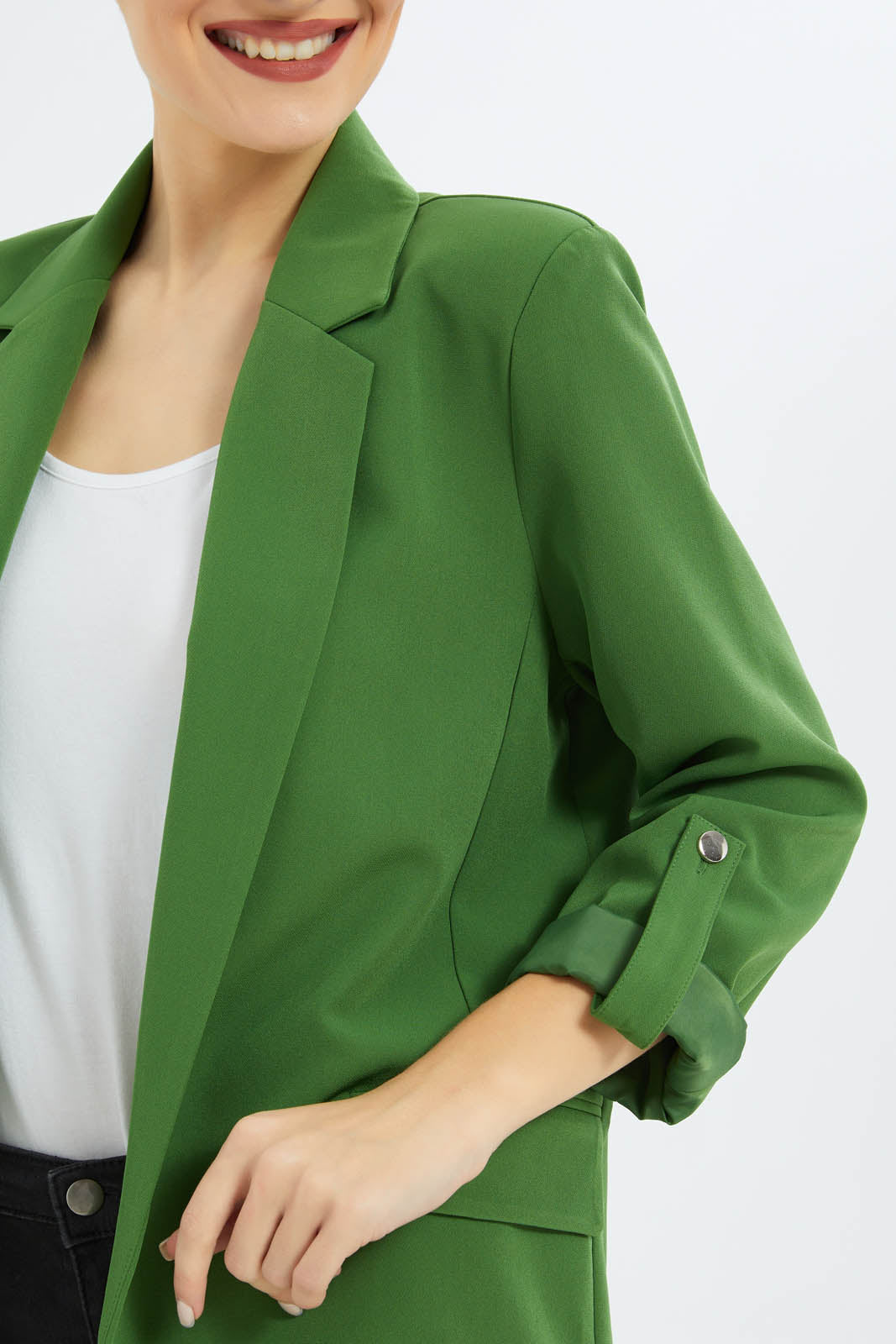 Redtag-Women-Front-Open-Lapelled-Jacket-With-Pocket-Category:Jackets,-Colour:Green,-Deals:New-In,-Filter:Women's-Clothing,-New-In-Women-APL,-Non-Sale,-S23B,-Section:Women,-Women-Jackets-Women's-