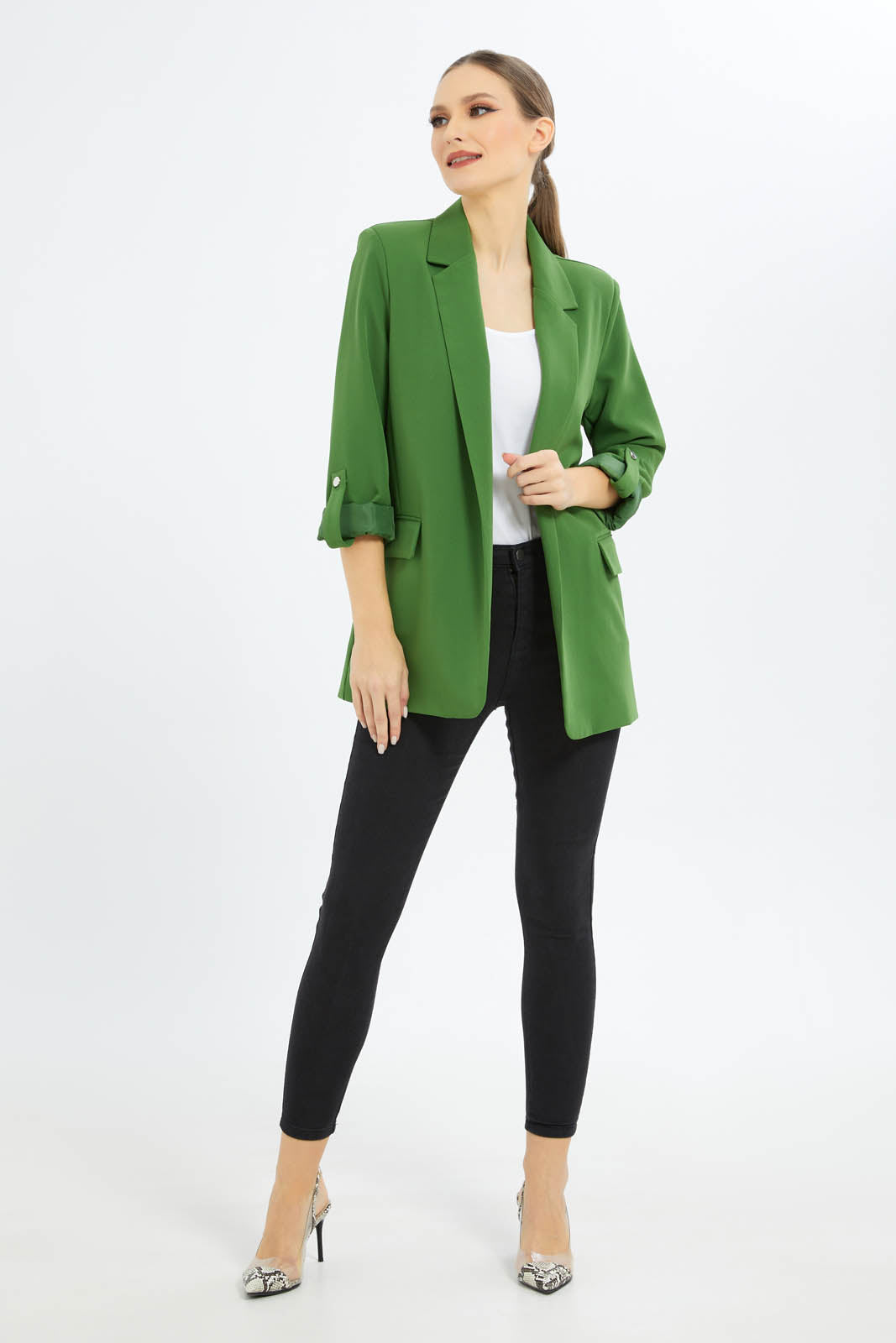 Redtag-Women-Front-Open-Lapelled-Jacket-With-Pocket-Category:Jackets,-Colour:Green,-Deals:New-In,-Filter:Women's-Clothing,-New-In-Women-APL,-Non-Sale,-S23B,-Section:Women,-Women-Jackets-Women's-