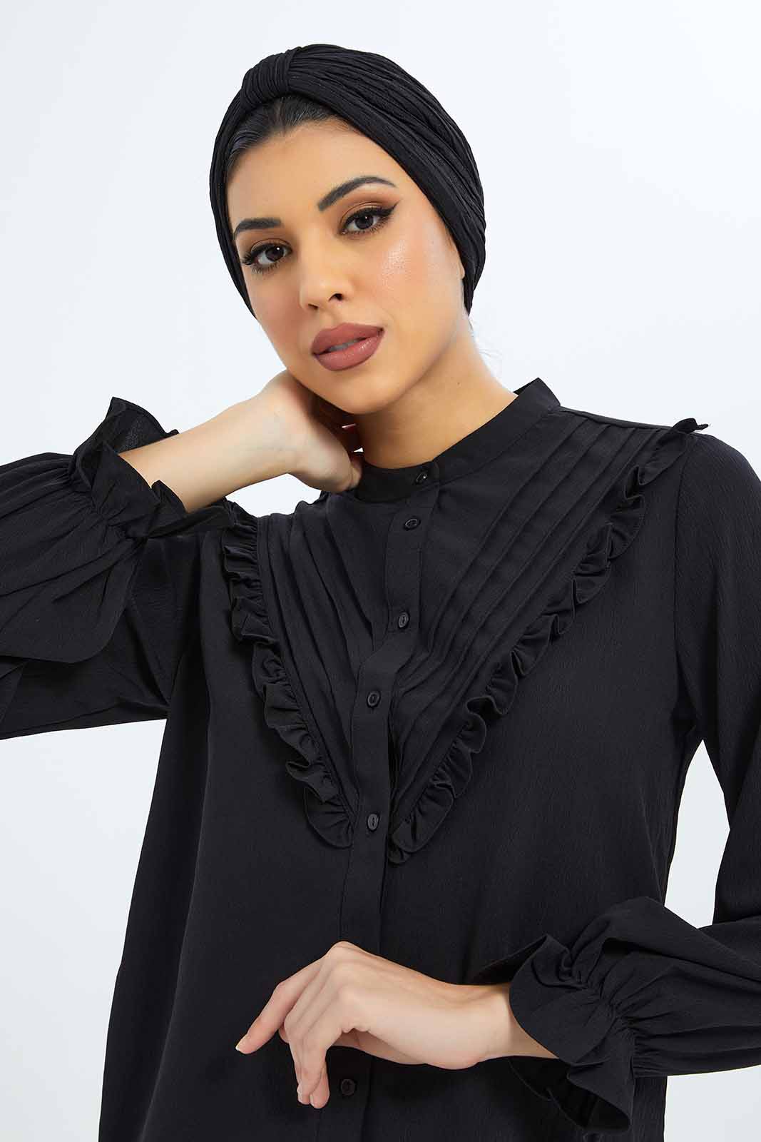 Redtag-Women-Black-Detailed-Placket-Shirt-Category:Blouses,-Colour:Black,-Deals:New-In,-Filter:Women's-Clothing,-LMC,-New-In-Women-APL,-Non-Sale,-S23B,-Section:Women,-Women-Blouses--
