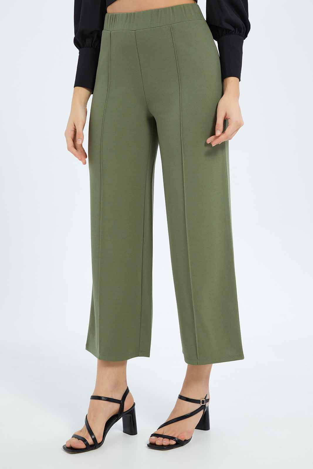 Redtag-Women-Front-Pin-Tuck-Wide-Leg-Trouser-Category:Trousers,-Colour:Green,-Deals:New-In,-Filter:Women's-Clothing,-New-In-Women-APL,-Non-Sale,-S23B,-Section:Women,-Women-Trousers-Women's-