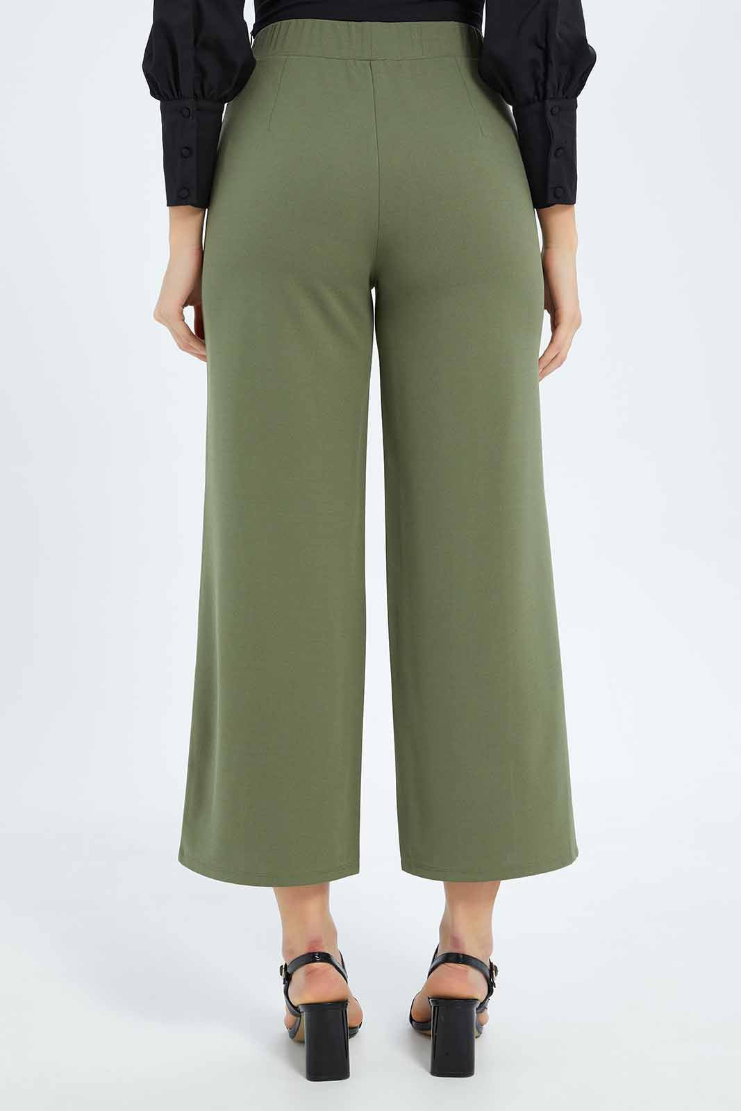 Redtag-Women-Front-Pin-Tuck-Wide-Leg-Trouser-Category:Trousers,-Colour:Green,-Deals:New-In,-Filter:Women's-Clothing,-New-In-Women-APL,-Non-Sale,-S23B,-Section:Women,-Women-Trousers-Women's-