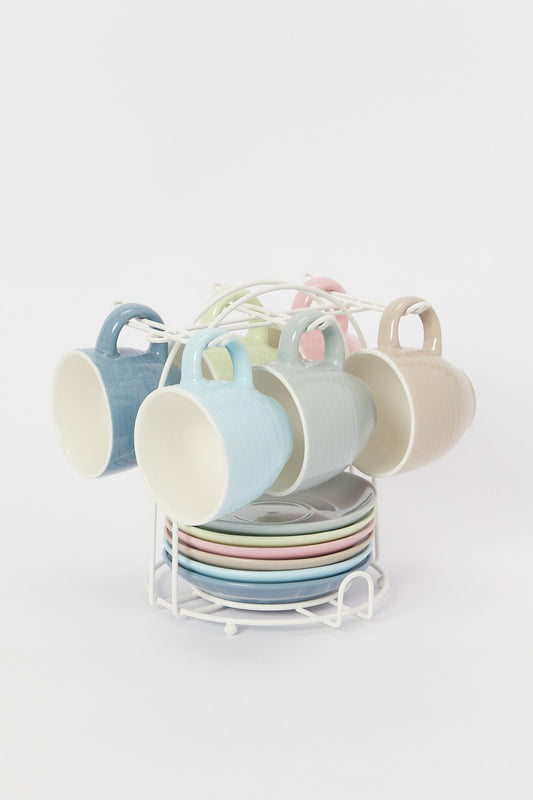 Redtag-Assorted-Espresso-Set-With-Stand-(13-Piece)-Category:Cups-&-Mugs,-Colour:Assorted,-Deals:New-In,-Filter:Home-Dining,-H1:HMW,-H2:DIN,-H3:CRC,-H4:CCS,-HMW-DIN-Crockery,-New-In-HMW-DIN,-Non-Sale,-S23B,-Season:S23B,-Section:Homewares-Home-Dining-
