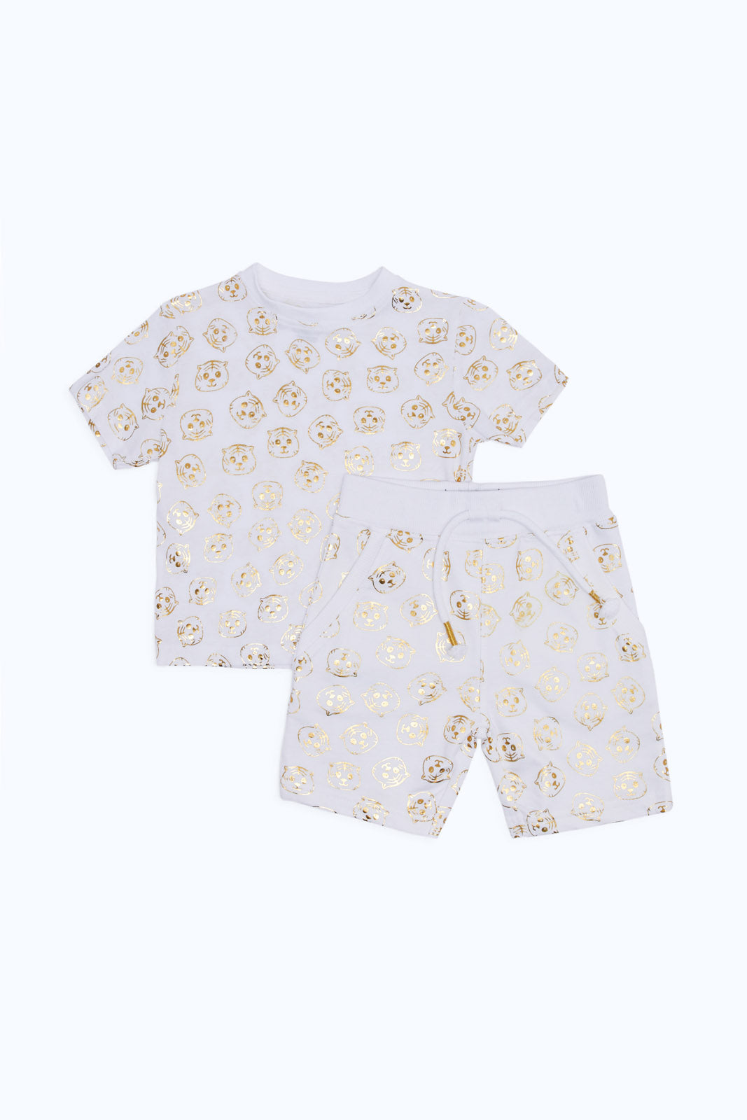 Redtag-Boys-White-With-Gold-Foil-Tiger-Printed-Tshirt-And-Short-Set-(2-Pack)-Category:Sets,-Colour:White,-Deals:New-In,-Event:,-Filter:Infant-Boys-(3-to-24-Mths),-H1:KWR,-H2:INB,-H3:SET,-H4:CAE,-INB-Sets,-New-In-INB-APL,-Non-Sale,-Packs,-Promo:,-RMD,-S23C,-Season:S23C,-Section:Boys-(0-to-14Yrs),-Set:Set-of-2-Infant-Boys-3 to 24 Months