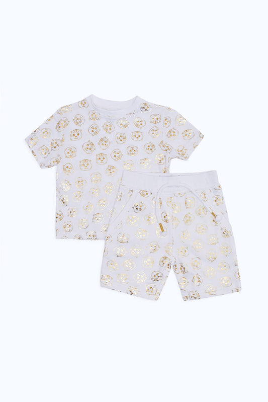 Redtag-Boys-White-With-Gold-Foil-Tiger-Printed-Tshirt-And-Short-Set-(2-Pack)-Category:Sets,-Colour:White,-Deals:New-In,-Event:,-Filter:Infant-Boys-(3-to-24-Mths),-H1:KWR,-H2:INB,-H3:SET,-H4:CAE,-INB-Sets,-New-In-INB-APL,-Non-Sale,-Packs,-Promo:,-RMD,-S23C,-Season:S23C,-Section:Boys-(0-to-14Yrs),-Set:Set-of-2-Infant-Boys-3 to 24 Months