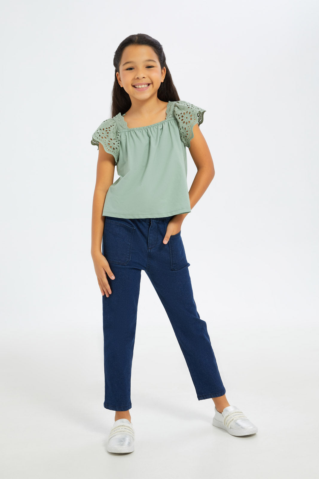 Redtag-Girls-Slv-Anglaise-Blouse--Sage-Category:Blouses,-Colour:Green,-Deals:3-FOR-90,-Deals:New-In,-Filter:Girls-(2-to-8-Yrs),-GIR-Blouses,-H1:KWR,-H2:GIR,-H3:BLO,-H4:CBL,-New-In-GIR-APL,-Non-Sale,-S23B,-Season:S23B,-Section:Girls-(0-to-14Yrs)-Girls-2 to 8 Years