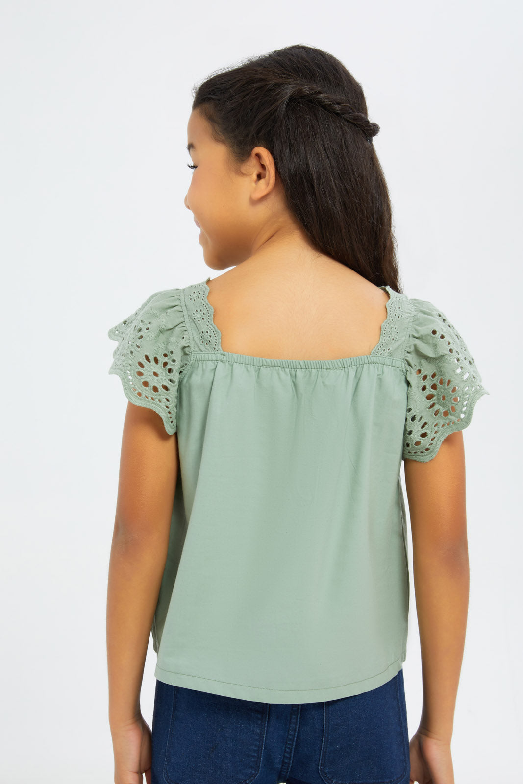 Redtag-Girls-Slv-Anglaise-Blouse--Sage-Category:Blouses,-Colour:Green,-Deals:3-FOR-90,-Deals:New-In,-Filter:Girls-(2-to-8-Yrs),-GIR-Blouses,-H1:KWR,-H2:GIR,-H3:BLO,-H4:CBL,-New-In-GIR-APL,-Non-Sale,-S23B,-Season:S23B,-Section:Girls-(0-to-14Yrs)-Girls-2 to 8 Years