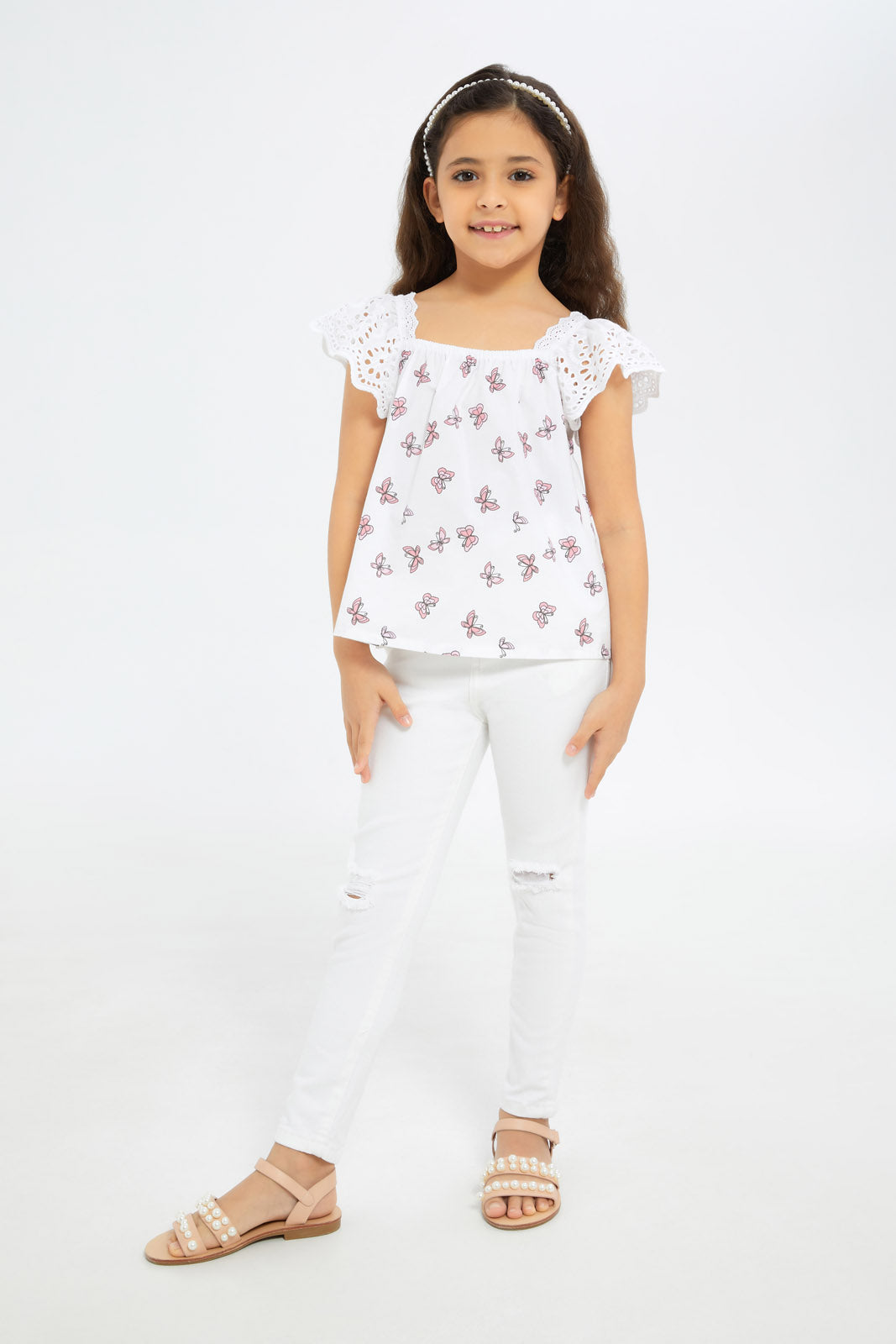 Redtag-Girls-Slv-Anglaise-Blouse---Pink-Butterfly-Category:Blouses,-Colour:Apricot,-Deals:New-In,-Filter:Girls-(2-to-8-Yrs),-GIR-Blouses,-H1:KWR,-H2:GIR,-H3:BLO,-H4:CBL,-New-In-GIR-APL,-Non-Sale,-S23B,-Season:S23B,-Section:Girls-(0-to-14Yrs)-Girls-2 to 8 Years