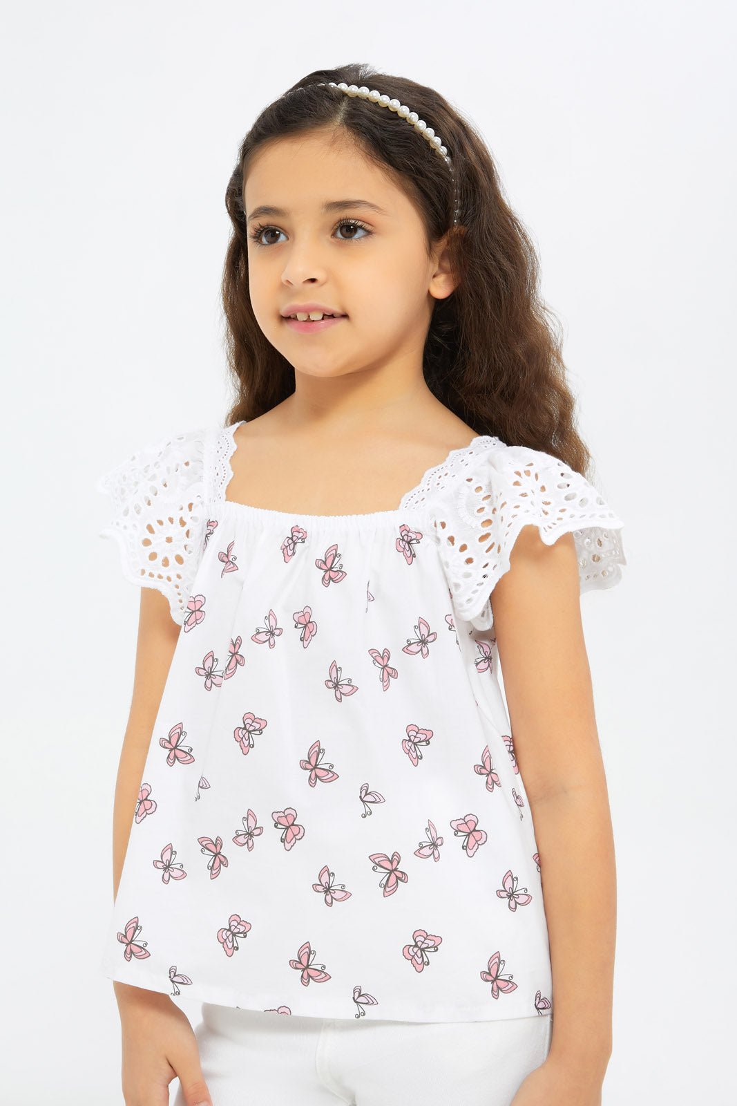 Redtag-Girls-Slv-Anglaise-Blouse---Pink-Butterfly-Category:Blouses,-Colour:Apricot,-Deals:New-In,-Filter:Girls-(2-to-8-Yrs),-GIR-Blouses,-H1:KWR,-H2:GIR,-H3:BLO,-H4:CBL,-New-In-GIR-APL,-Non-Sale,-S23B,-Season:S23B,-Section:Girls-(0-to-14Yrs)-Girls-2 to 8 Years