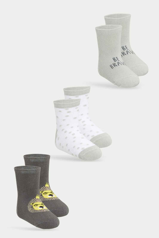 Redtag-Boys-3-Pack-Ankle-Length-Socks---Grey-Lion-Assorted-Ankle-Length-Pack-365,-Category:Socks,-Colour:Assorted,-Deals:New-In,-Filter:Infant-Boys-(3-to-24-Mths),-INB-Socks,-New-In-INB-APL,-Non-Sale,-Section:Boys-(0-to-14Yrs)-Infant-Boys-3 to 24 Months