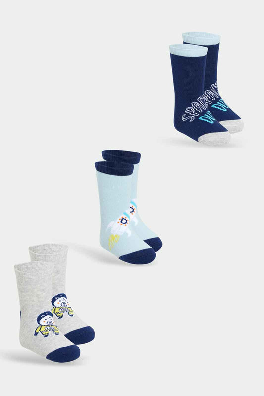 Redtag-Boys-3-Pack-Ankle-Length-Socks--Blue-Space-Ankle-Length-Combo-365,-Category:Socks,-Colour:Assorted,-Deals:New-In,-Filter:Infant-Boys-(3-to-24-Mths),-INB-Socks,-New-In-INB-APL,-Non-Sale,-Section:Boys-(0-to-14Yrs)-Infant-Boys-3 to 24 Months