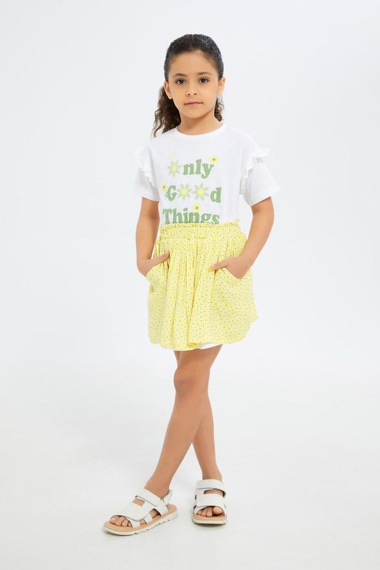 Redtag-Girls-Peach-Skirt-Set-Category:Sets,-Colour:Apricot,-Deals:New-In,-Filter:Girls-(2-to-8-Yrs),-GIR-Sets,-H1:KWR,-H2:GIR,-H3:SET,-H4:CAE,-New-In-GIR-APL,-Non-Sale,-S23B,-Season:S23B,-Section:Girls-(0-to-14Yrs)-Girls-2 to 8 Years
