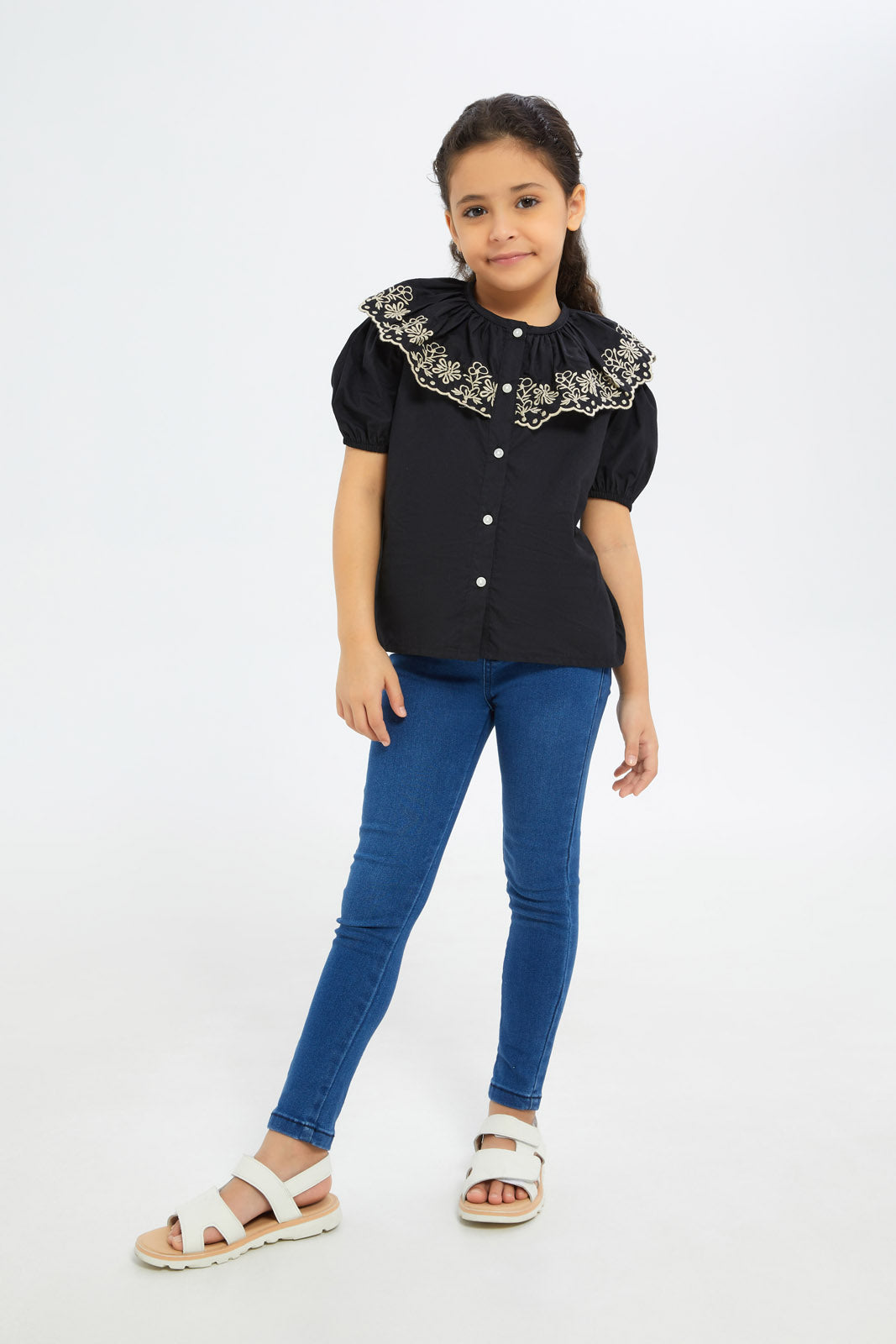 Redtag-Girls-Lace-Collared-Blouse---Black-Category:Blouses,-Colour:Black,-Deals:New-In,-Filter:Girls-(2-to-8-Yrs),-GIR-Blouses,-H1:KWR,-H2:GIR,-H3:BLO,-H4:CBL,-New-In-GIR-APL,-Non-Sale,-S23B,-Season:S23B,-Section:Girls-(0-to-14Yrs)-Girls-2 to 8 Years