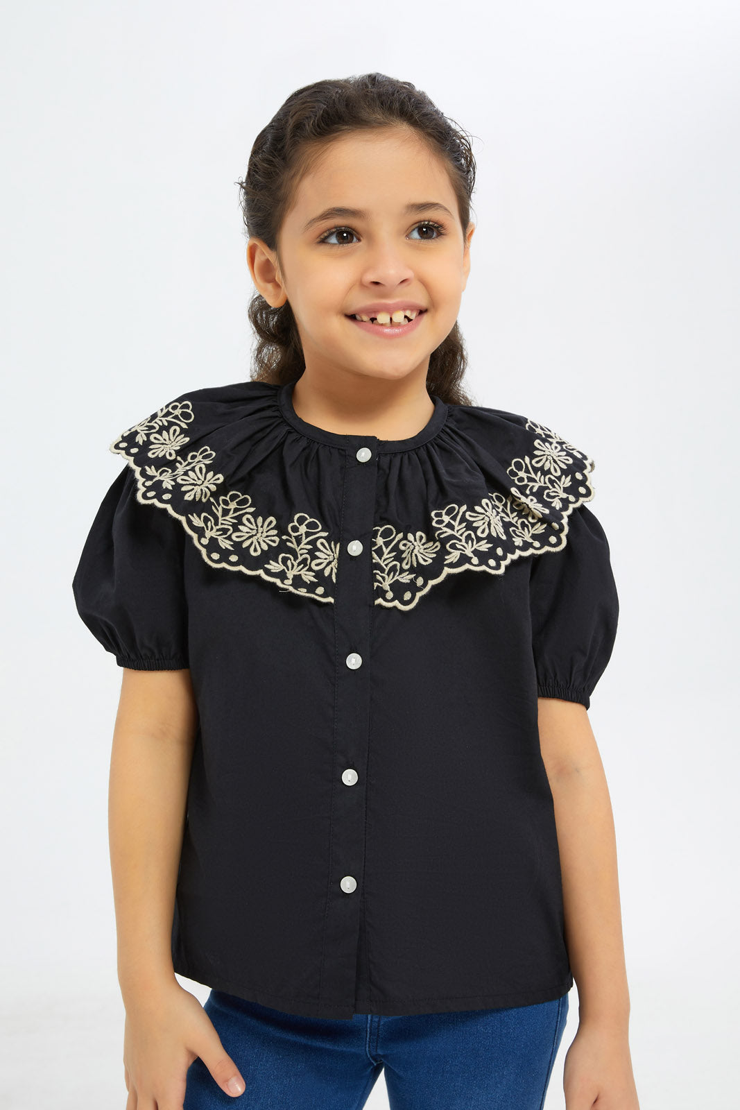 Redtag-Girls-Lace-Collared-Blouse---Black-Category:Blouses,-Colour:Black,-Deals:New-In,-Filter:Girls-(2-to-8-Yrs),-GIR-Blouses,-H1:KWR,-H2:GIR,-H3:BLO,-H4:CBL,-New-In-GIR-APL,-Non-Sale,-S23B,-Season:S23B,-Section:Girls-(0-to-14Yrs)-Girls-2 to 8 Years