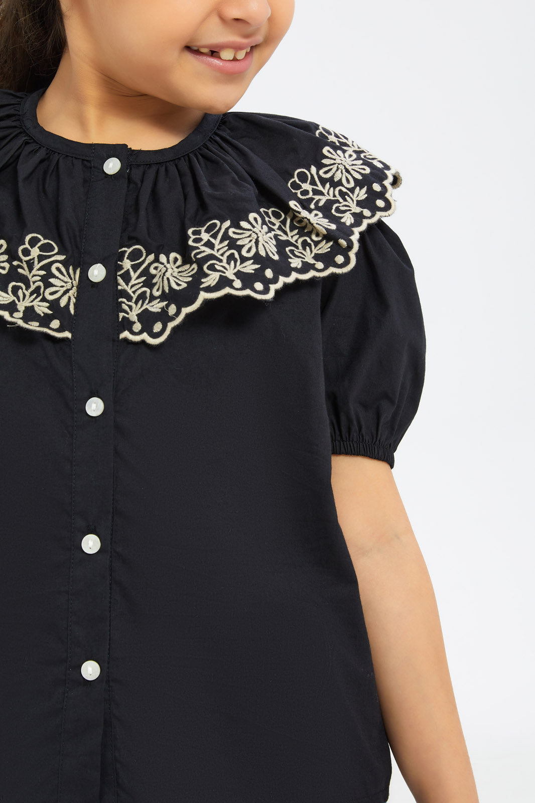 Redtag-Girls-Lace-Collared-Blouse---Black-Category:Blouses,-Colour:Black,-Deals:New-In,-Filter:Girls-(2-to-8-Yrs),-GIR-Blouses,-H1:KWR,-H2:GIR,-H3:BLO,-H4:CBL,-New-In-GIR-APL,-Non-Sale,-S23B,-Season:S23B,-Section:Girls-(0-to-14Yrs)-Girls-2 to 8 Years