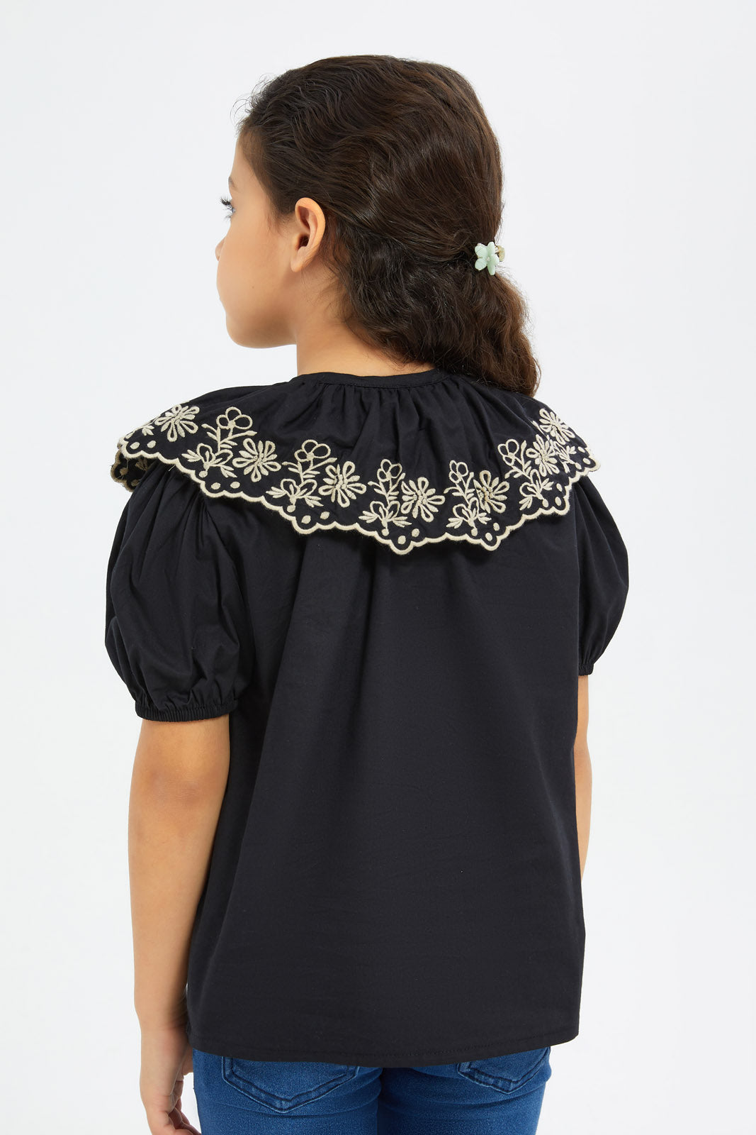 Redtag-Girls-Lace-Collared-Blouse---Black-Category:Blouses,-Colour:Black,-Deals:New-In,-Filter:Girls-(2-to-8-Yrs),-GIR-Blouses,-H1:KWR,-H2:GIR,-H3:BLO,-H4:CBL,-New-In-GIR-APL,-Non-Sale,-S23B,-Season:S23B,-Section:Girls-(0-to-14Yrs)-Girls-2 to 8 Years