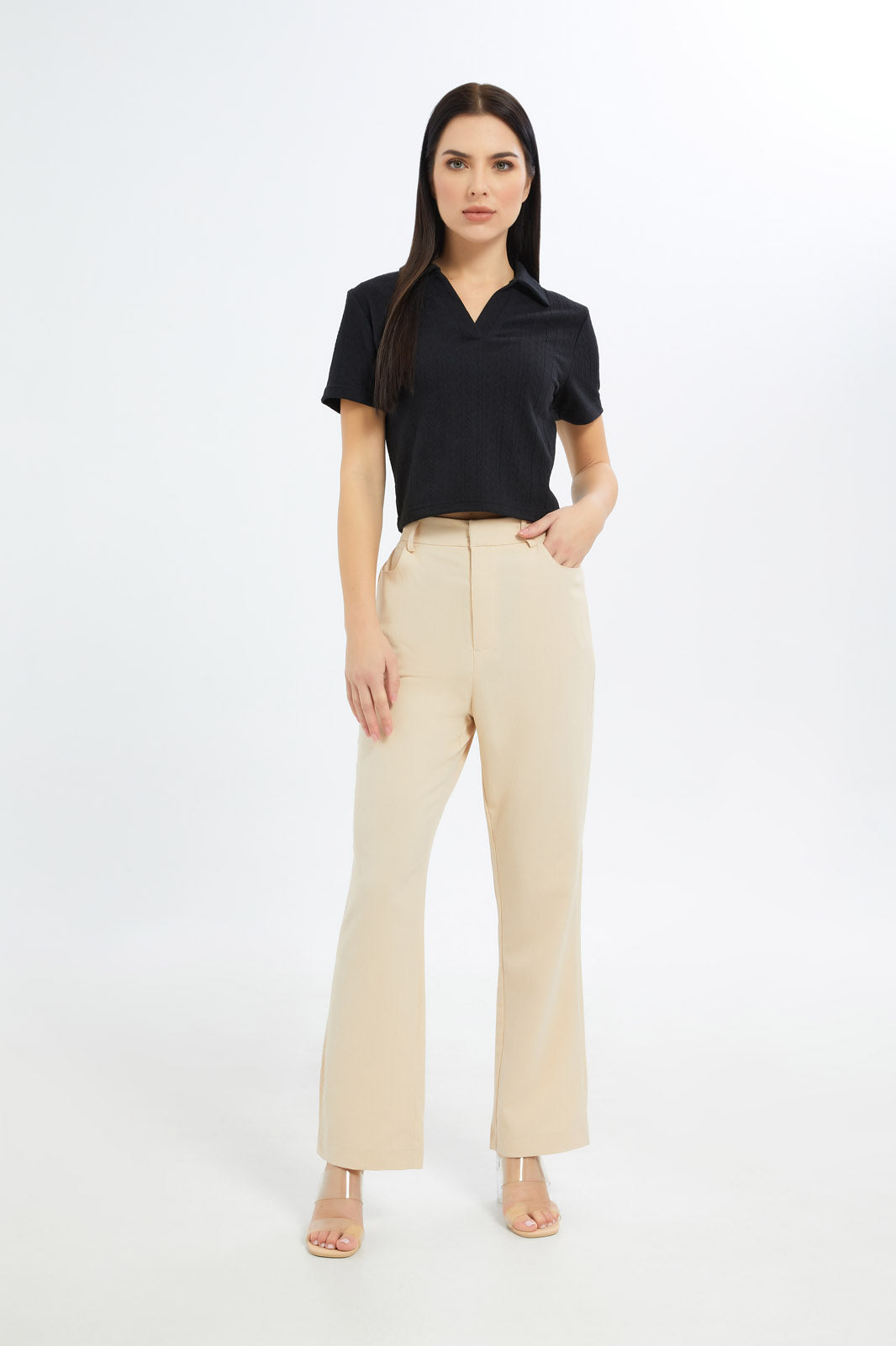 Redtag-Women-Beige-Highwaist-Flared-Trouser-Category:Trousers,-Colour:Beige,-Deals:New-In,-Filter:Women's-Clothing,-H1:LWR,-H2:LEC,-H3:TRS,-H4:CTR,-LEC,-LEC-Trousers,-New-In-LEC-APL,-Non-Sale,-S23C,-Season:S23C,-Section:Women-Women's-