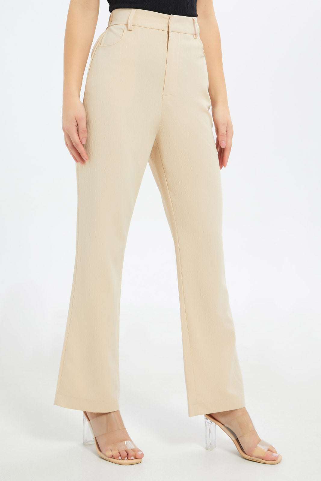 Redtag-Women-Beige-Highwaist-Flared-Trouser-Category:Trousers,-Colour:Beige,-Deals:New-In,-Filter:Women's-Clothing,-H1:LWR,-H2:LEC,-H3:TRS,-H4:CTR,-LEC,-LEC-Trousers,-New-In-LEC-APL,-Non-Sale,-S23C,-Season:S23C,-Section:Women-Women's-