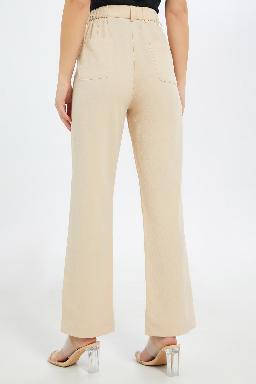 Redtag-Women-Beige-Highwaist-Flared-Trouser-Category:Trousers,-Colour:Beige,-Deals:New-In,-Filter:Women's-Clothing,-H1:LWR,-H2:LEC,-H3:TRS,-H4:CTR,-LEC,-LEC-Trousers,-New-In-LEC-APL,-Non-Sale,-S23C,-Season:S23C,-Section:Women-Women's-