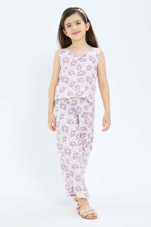 Redtag-Girls-Cream-Printed-Trouser-Set-Category:Sets,-Colour:Cream,-Deals:New-In,-Filter:Girls-(2-to-8-Yrs),-GIR-Sets,-New-In-GIR-APL,-Non-Sale,-S23B,-Section:Girls-(0-to-14Yrs)-Girls-2 to 8 Years