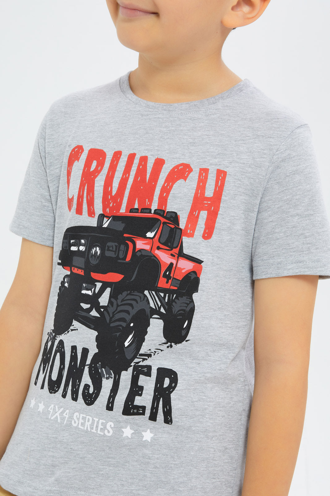 Redtag-Boys-Grey-Melange-Dino-Short-Sleeve-Graphic-T-Shirt-BOY-T-Shirts,-Category:T-Shirts,-Colour:Blue,-Deals:New-In,-Filter:Boys-(2-to-8-Yrs),-H1:KWR,-H2:BOY,-H3:TSH,-H4:TSH,-New-In-BOY-APL,-Non-Sale,-Promo:TBL,-S23C,-Season:S23C,-Section:Boys-(0-to-14Yrs),-TBL-Boys-2 to 8 Years