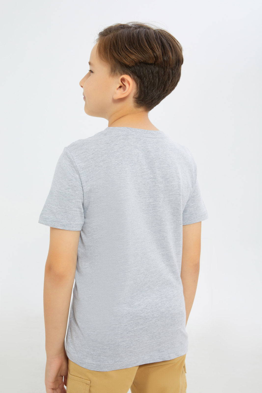 Redtag-Boys-Grey-Melange-Dino-Short-Sleeve-Graphic-T-Shirt-BOY-T-Shirts,-Category:T-Shirts,-Colour:Blue,-Deals:New-In,-Filter:Boys-(2-to-8-Yrs),-H1:KWR,-H2:BOY,-H3:TSH,-H4:TSH,-New-In-BOY-APL,-Non-Sale,-Promo:TBL,-S23C,-Season:S23C,-Section:Boys-(0-to-14Yrs),-TBL-Boys-2 to 8 Years