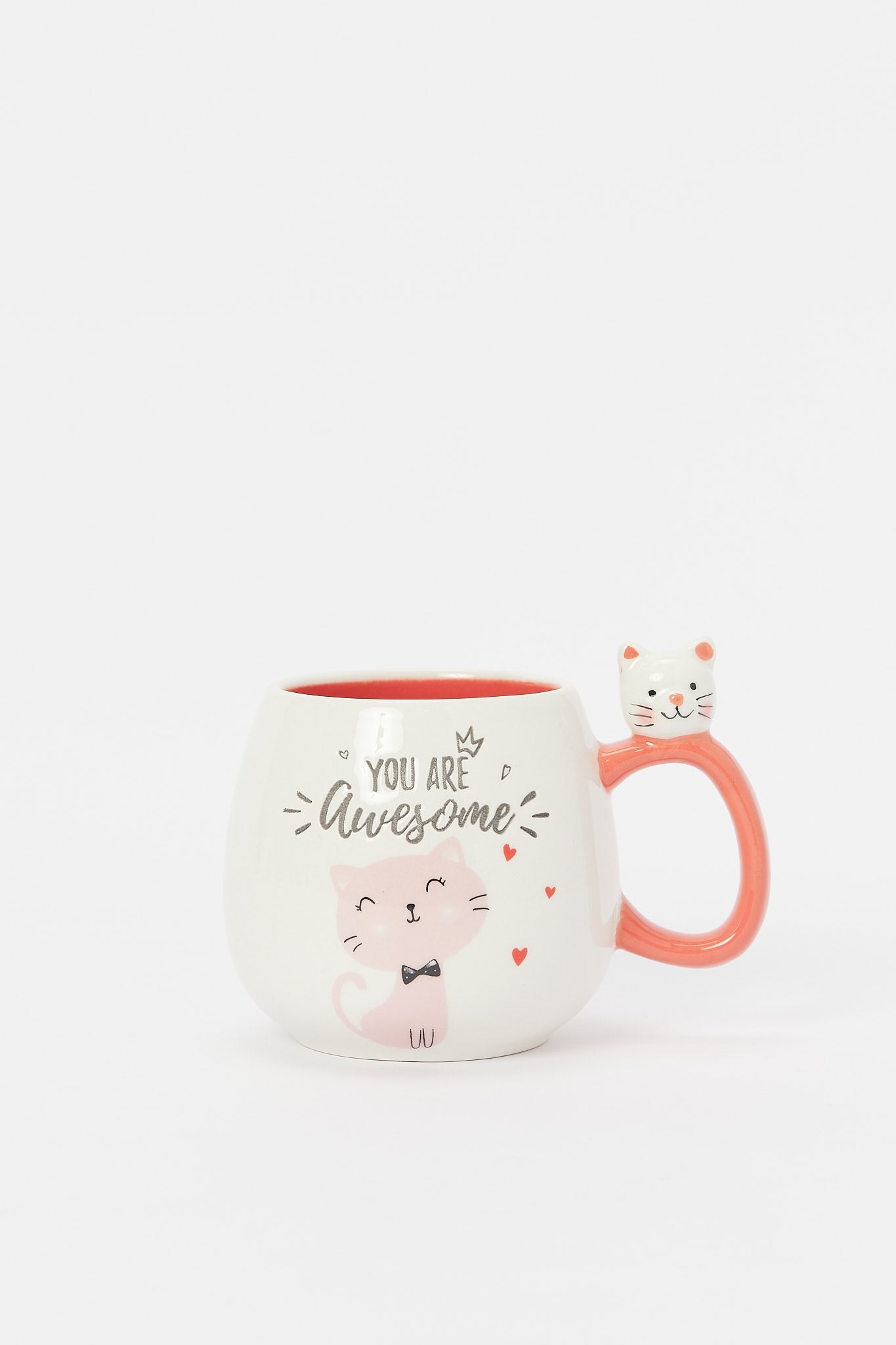 Redtag-White-Cat-Mug-Category:Bottles,-Colour:Assorted,-Deals:New-In,-Filter:Home-Dining,-H1:HMW,-H2:DIN,-H3:CRC,-H4:CSN,-HMW-DIN-Crockery,-New-In-HMW-DIN,-Non-Sale,-S23B,-Season:S23B,-Section:Homewares-Home-Dining-