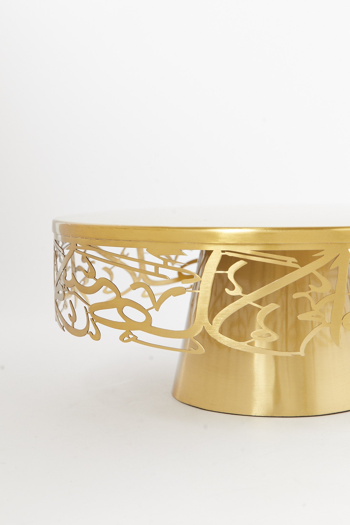 Redtag-Gold-Calligraphy-Cake-Stand-Category:2-Tier-Stand,-Colour:Gold,-Deals:New-In,-Filter:Home-Dining,-H1:HMW,-H2:DIN,-H3:SEW,-H4:SSI,-HMW-DIN-Serveware,-New-In-HMW-DIN,-Non-Sale,-S23B,-Season:S23B,-Section:Homewares-Home-Dining-