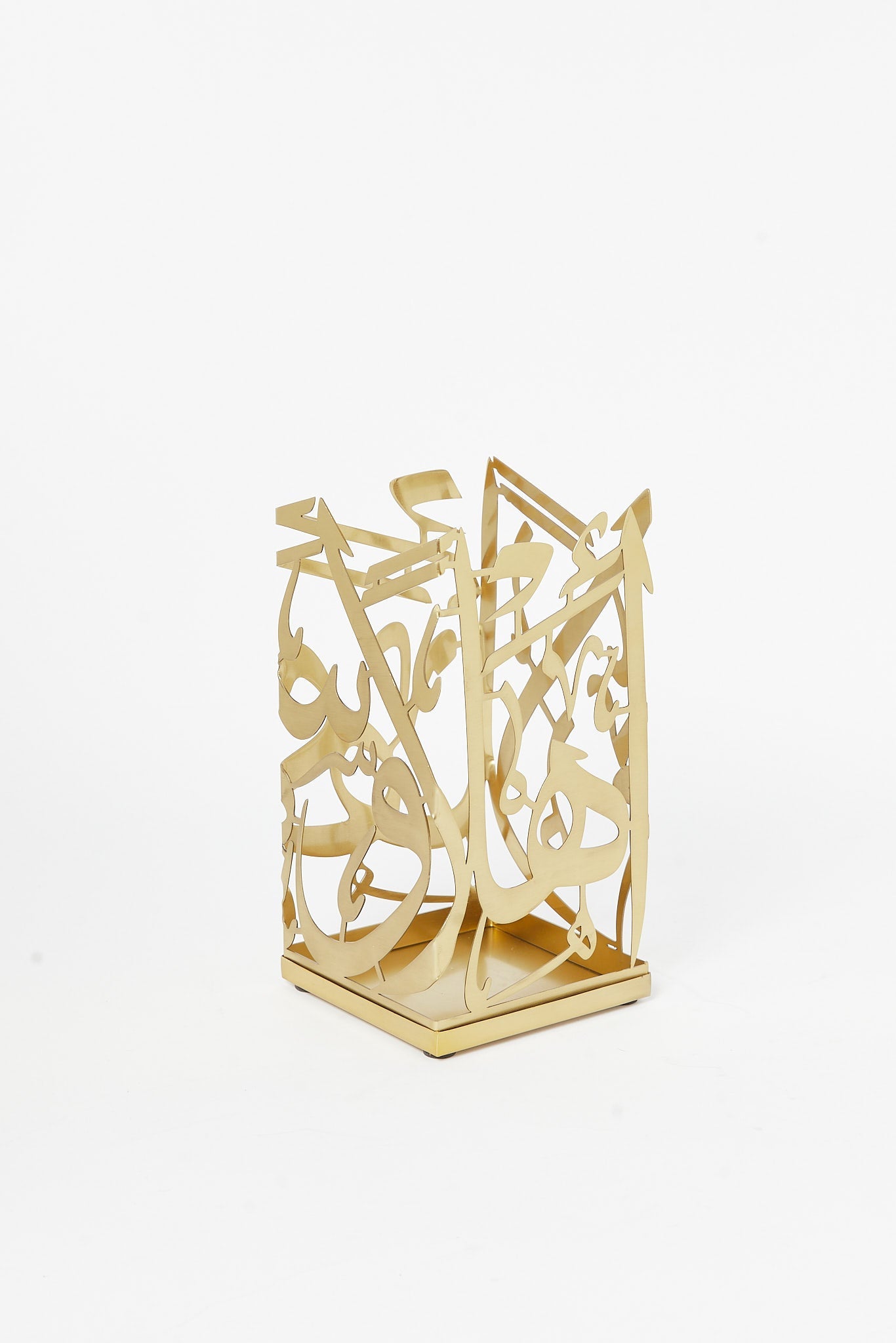 Redtag-Gold-Calligraphy-Square-Candle-Stand-Category:Artefact,-Colour:Gold,-Deals:New-In,-Filter:Home-Decor,-H1:HMW,-H2:HOM,-H3:DEA,-H4:GIW,-HMW-HOM-Decorative-Accessories,-New-In-HMW-HOM,-Non-Sale,-S23B,-Season:S23B,-Section:Homewares-Home-Decor-