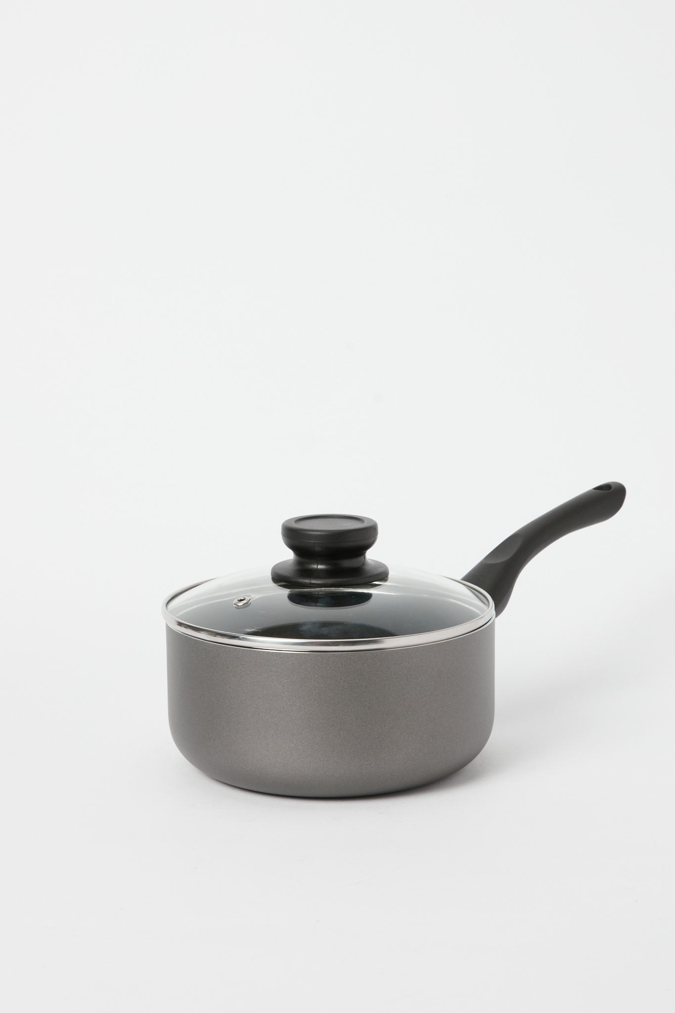 Redtag-Black-Aluminum-Non-Stick-Saucepan-With-Glass-Lid-(18Cm)-365,-Category:Pans,-Colour:Black,-Deals:New-In,-Filter:Home-Dining,-H1:HMW,-H2:DIN,-H3:COO,-H4:PAP,-HMW-DIN-Cookware,-New-In-HMW-DIN,-Non-Sale,-Season:365,-Section:Homewares,-Style:NON-STICK-Home-Dining-