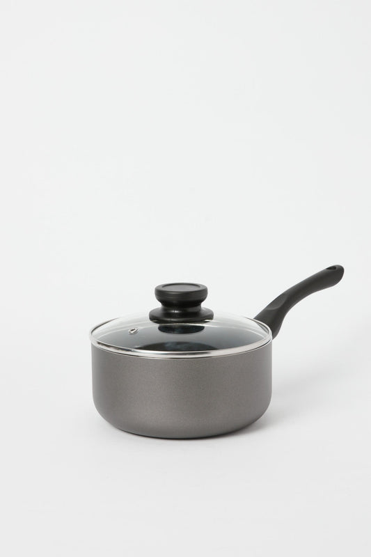 Redtag-Black-Aluminum-Non-Stick-Saucepan-With-Glass-Lid-(18Cm)-365,-Category:Pans,-Colour:Black,-Deals:New-In,-Filter:Home-Dining,-H1:HMW,-H2:DIN,-H3:COO,-H4:PAP,-HMW-DIN-Cookware,-New-In-HMW-DIN,-Non-Sale,-Season:365,-Section:Homewares,-Style:NON-STICK-Home-Dining-