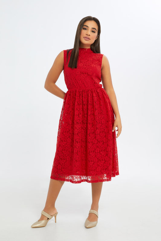 Redtag-Women-Red-Sleeveless-Lace-Dress-Category:Dresses,-Colour:Red,-Deals:New-In,-Event:RMD,-Filter:Women's-Clothing,-H1:LWR,-H2:LAD,-H3:DRS,-H4:CAD,-New-In-Women-APL,-Non-Sale,-Occasion:Party-Dress,-Promo:RMD,-RMD,-S23B,-Season:S23C,-Section:Women,-Women-DressesDress-Size:Maxi-Dress-Women's-