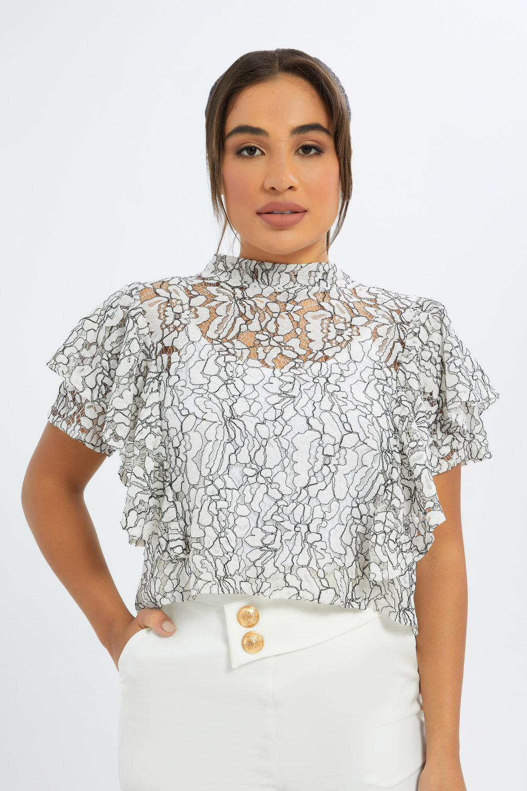 Redtag-Women-Printed-Lace-Frill-Detail-Tee-Category:Blouses,-Colour:Assorted,-Deals:New-In,-Event:RMD,-Filter:Women's-Clothing,-H1:LWR,-H2:LAD,-H3:BLO,-H4:CBL,-New-In-Women-APL,-Non-Sale,-Promo:RMD,-RMD,-S23B,-Season:S23C,-Section:Women,-Women-Blouses-Women's-