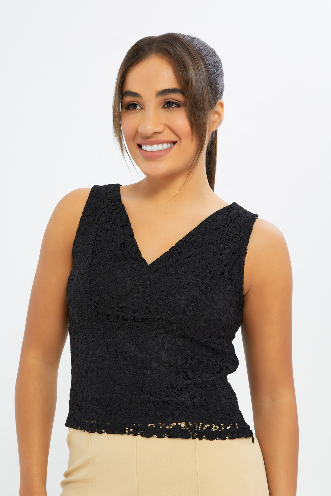 Redtag-Women-Black-Sleeveless-Lace-Top-Category:Tops,-Colour:Black,-Deals:New-In,-Event:EID,-Filter:Women's-Clothing,-H1:LWR,-H2:LAD,-H3:JYT,-H4:FJT,-New-In-Women-APL,-Non-Sale,-Promo:EID,-RMD,-S23B,-Season:S23D,-Section:Women,-Women-Tops-Women's-