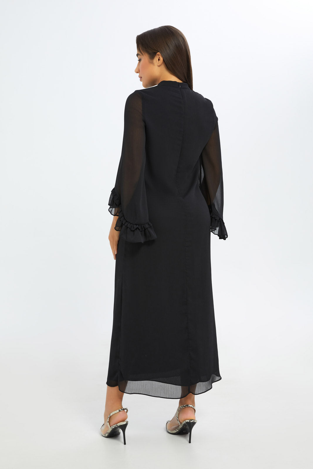 Redtag-Women-Black-High-Neck-Maxi-Ruffle-Slv-Dress-Category:Dresses,-Colour:Black,-Deals:New-In,-Event:RMD,-Filter:Women's-Clothing,-H1:LWR,-H2:LAD,-H3:DRS,-H4:CAD,-New-In-Women-APL,-Non-Sale,-Occasion:Party-Dress,-Promo:RMD,-RMD,-S23B,-Season:S23C,-Section:Women,-Women-DressesDress-Size:Maxi-Dress-Women's-