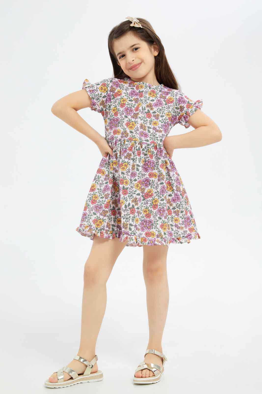 Redtag-Girls-Ruffle-Seersucker-Dress--Red-Strawberry-Category:Dresses,-Colour:Red,-Deals:New-In,-Filter:Girls-(2-to-8-Yrs),-GIR-Dresses,-New-In-GIR-APL,-Non-Sale,-S23B,-Section:Girls-(0-to-14Yrs)-Girls-2 to 8 Years