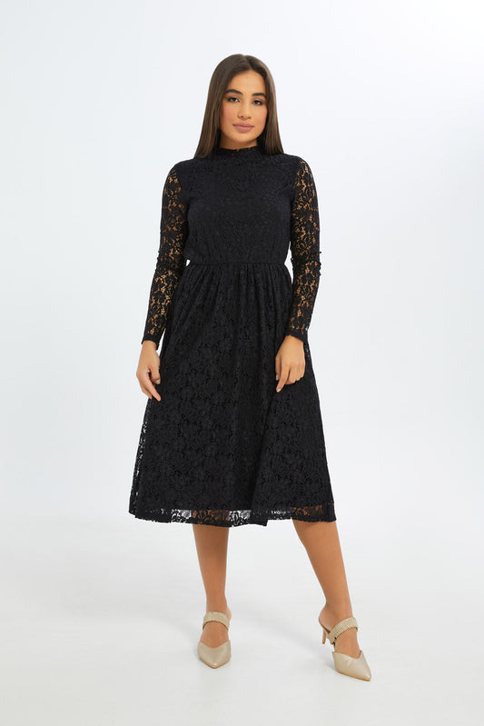 Redtag-Women-Black-Long-Slv-Lace-Dress-Category:Dresses,-Colour:Black,-Deals:New-In,-Event:RMD,-Filter:Women's-Clothing,-H1:LWR,-H2:LAD,-H3:DRS,-H4:CAD,-New-In-Women-APL,-Non-Sale,-Occasion:Party-Dress,-Promo:RMD,-RMD,-S23B,-Season:S23C,-Section:Women,-Women-DressesDress-Size:Maxi-Dress-Women's-