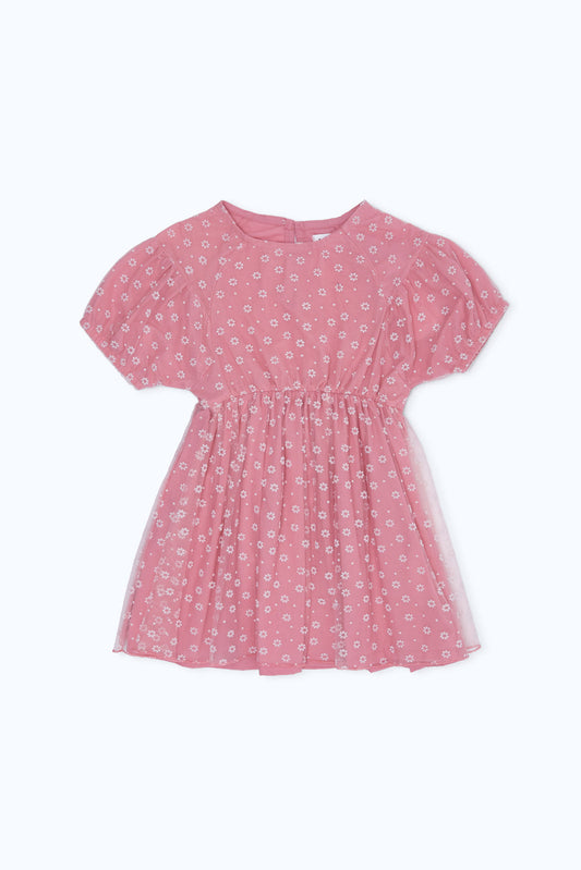 Redtag-Girls-Mesh-Flock-Aop-Dress---Black-Category:Dresses,-Colour:Black,-Deals:2-FOR-89,-Deals:2-FOR-90,-Deals:New-In,-Filter:Girls-(2-to-8-Yrs),-GIR-Dresses,-H1:KWR,-H2:GIR,-H3:DRS,-H4:CAD,-New-In-GIR-APL,-Non-Sale,-S23B,-Season:S23B,-Section:Girls-(0-to-14Yrs)-Girls-2 to 8 Years