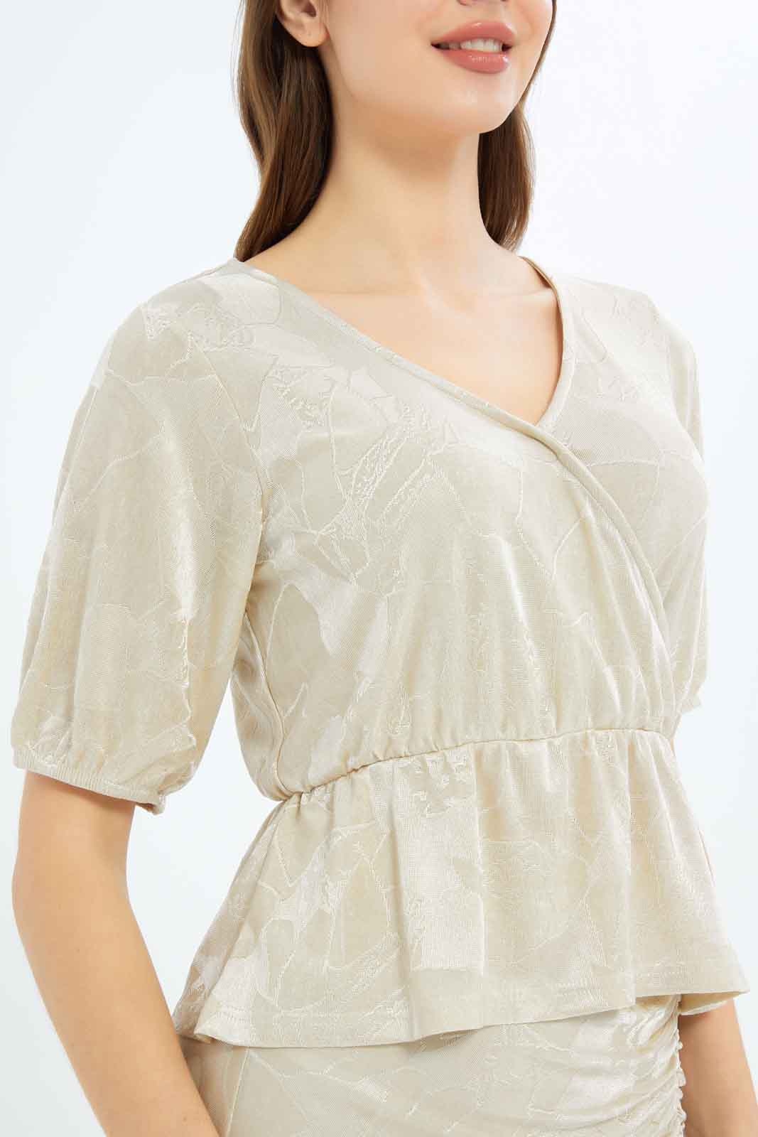 Redtag-Women-Jacquard-Wrap-Blouse-Category:Tops,-Colour:Beige,-Deals:New-In,-Filter:Women's-Clothing,-New-In-Women-APL,-Non-Sale,-RMD,-S23C,-Section:Women,-Women-Tops-Women's-