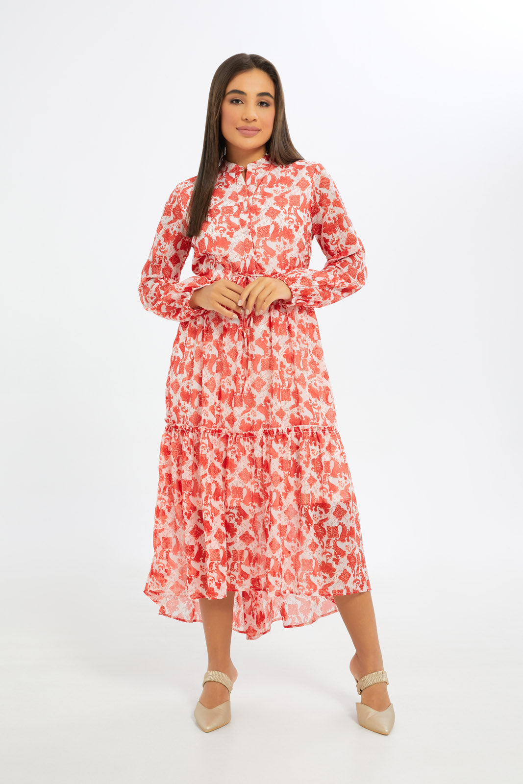 Redtag-Women-Printed-Metallic-Tiered-Dress-Category:Dresses,-Colour:Assorted,-Deals:New-In,-Event:RMD,-Filter:Women's-Clothing,-H1:LWR,-H2:LAD,-H3:DRS,-H4:CAD,-New-In-Women-APL,-Non-Sale,-Occasion:Party-Dress,-Promo:RMD,-RMD,-S23B,-Season:S23C,-Section:Women,-Women-DressesDress-Size:Maxi-Dress-Women's-