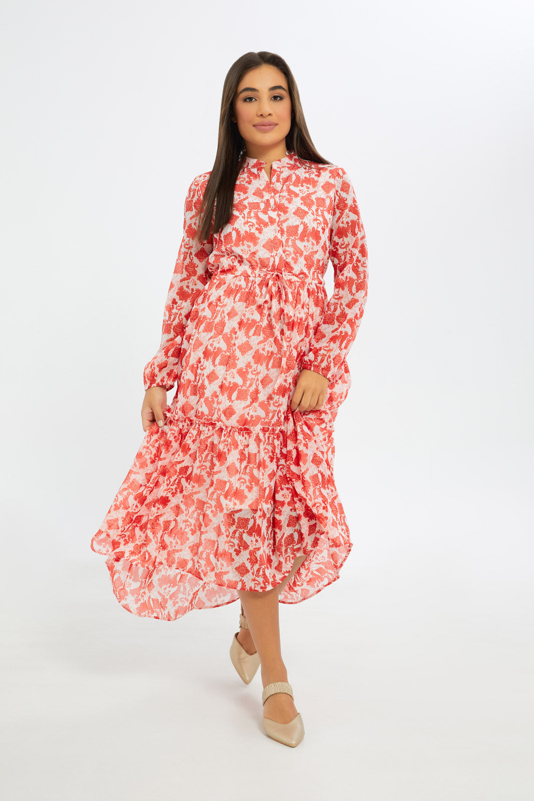 Redtag-Women-Printed-Metallic-Tiered-Dress-Category:Dresses,-Colour:Assorted,-Deals:New-In,-Event:RMD,-Filter:Women's-Clothing,-H1:LWR,-H2:LAD,-H3:DRS,-H4:CAD,-New-In-Women-APL,-Non-Sale,-Occasion:Party-Dress,-Promo:RMD,-RMD,-S23B,-Season:S23C,-Section:Women,-Women-DressesDress-Size:Maxi-Dress-Women's-