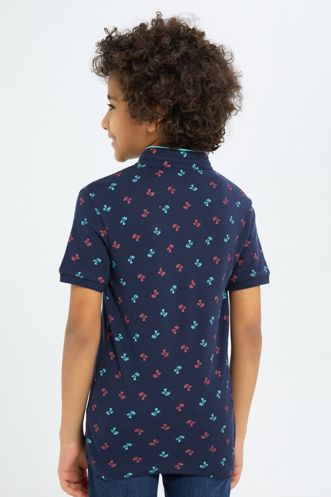 Redtag-Boys-Navy-Allover-Print-Stand-Up-Collar-Polo-Shirt-BOY-Polo-T-Shirts,-Category:Polo-T-Shirts,-Colour:Navy,-Deals:New-In,-Filter:Boys-(2-to-8-Yrs),-New-In-BOY-APL,-Non-Sale,-S23C,-Section:Boys-(0-to-14Yrs),-TBL-Boys-2 to 8 Years