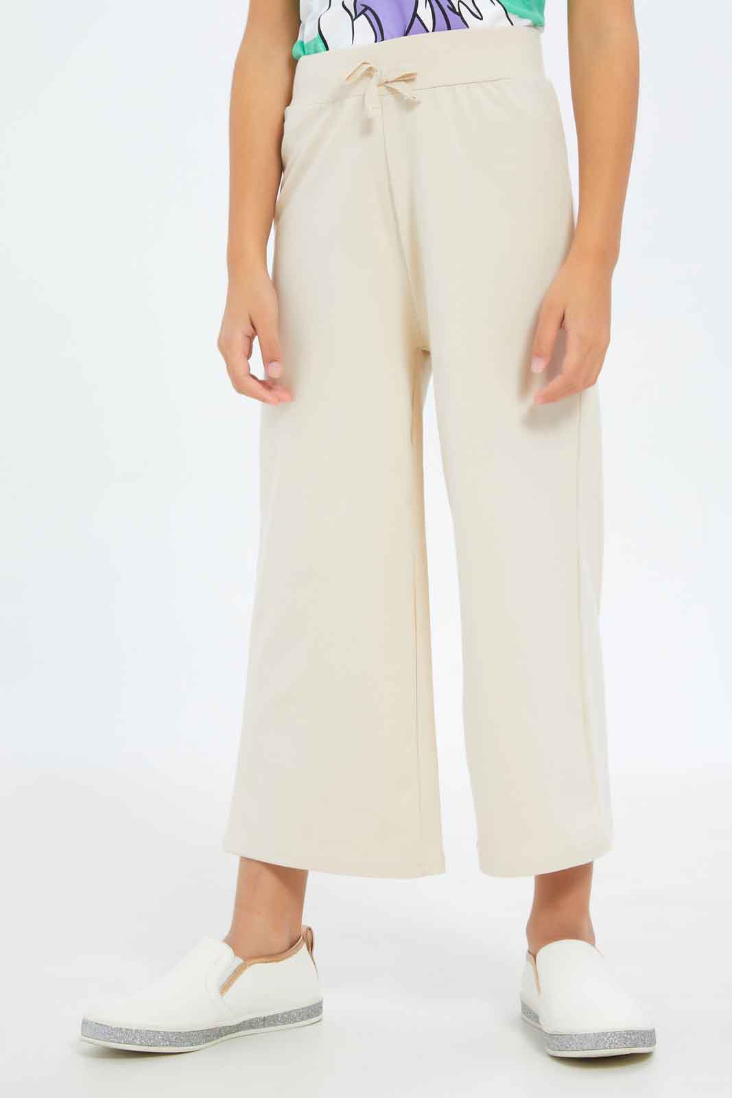 Redtag-Girls-Wide-Leg-Jersey-Trouser---Beige-Category:Trousers,-Colour:Beige,-Deals:New-In,-Filter:Girls-(2-to-8-Yrs),-GIR-Trousers,-New-In-GIR-APL,-Non-Sale,-S23B,-Section:Girls-(0-to-14Yrs)-Girls-2 to 8 Years