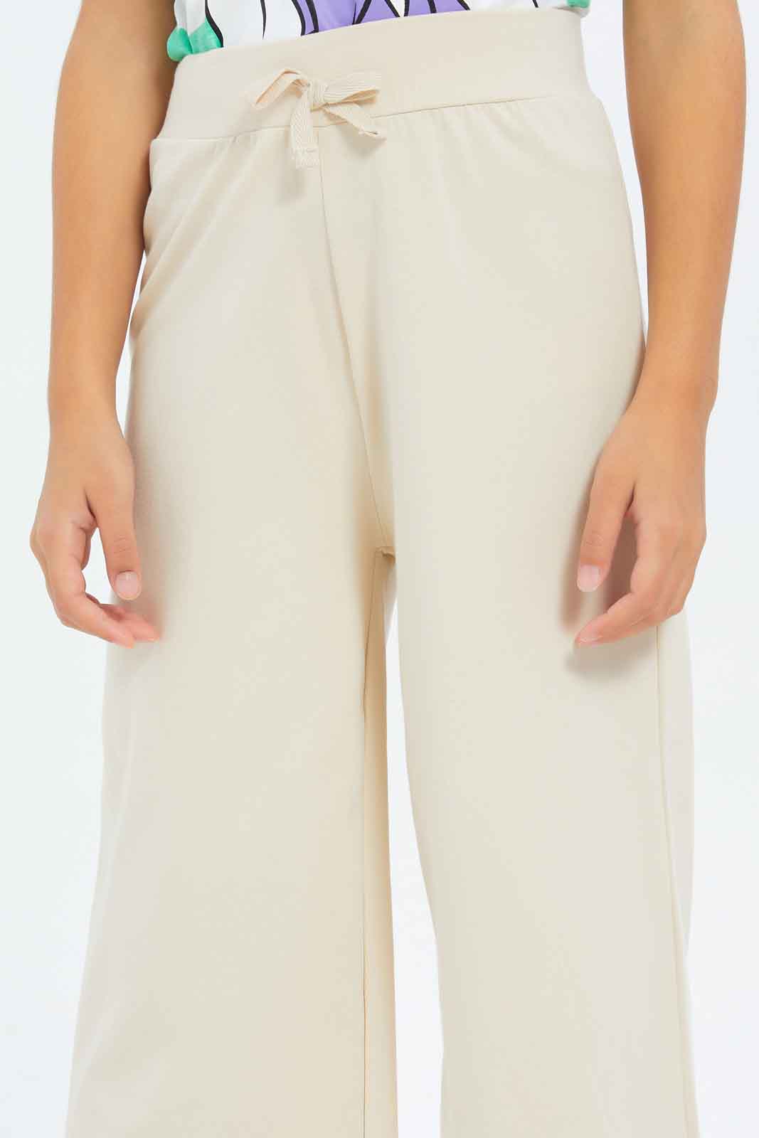 Redtag-Girls-Wide-Leg-Jersey-Trouser---Beige-Category:Trousers,-Colour:Beige,-Deals:New-In,-Filter:Girls-(2-to-8-Yrs),-GIR-Trousers,-New-In-GIR-APL,-Non-Sale,-S23B,-Section:Girls-(0-to-14Yrs)-Girls-2 to 8 Years