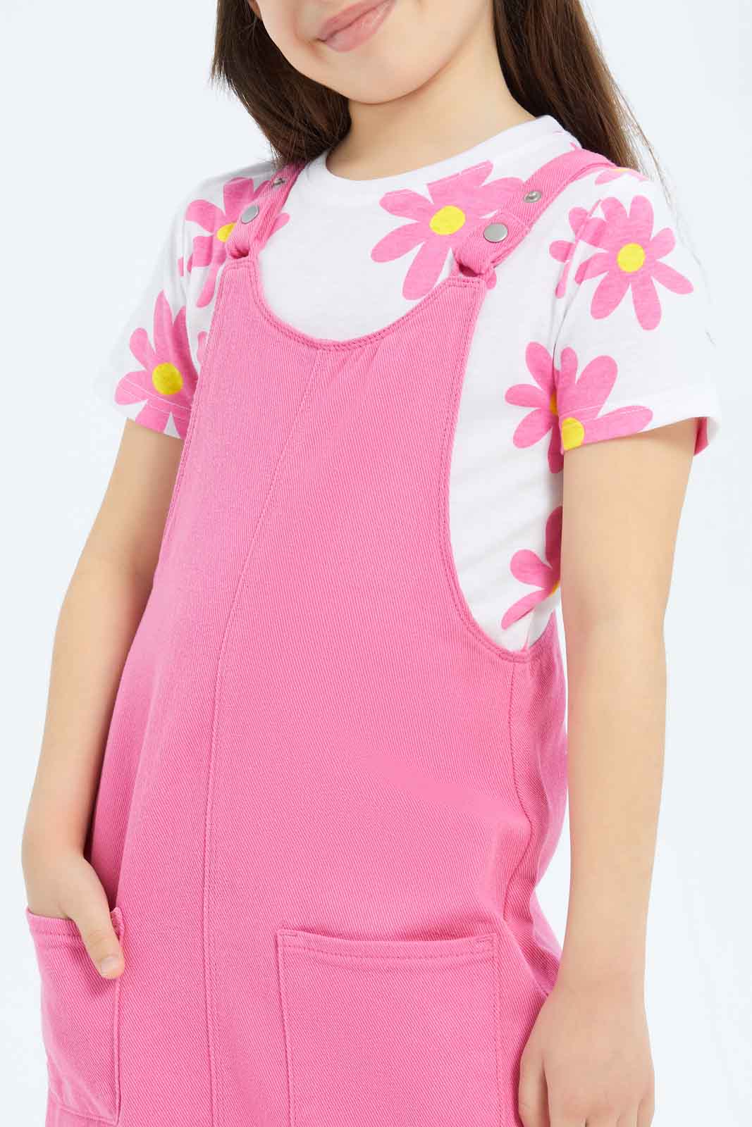 Redtag-Girls-Pinni-Pink---Sunflowers-Category:Dresses,-Colour:Apricot,-Deals:New-In,-Filter:Girls-(2-to-8-Yrs),-GIR-Dresses,-New-In-GIR-APL,-Non-Sale,-S23B,-Section:Girls-(0-to-14Yrs)-Girls-2 to 8 Years