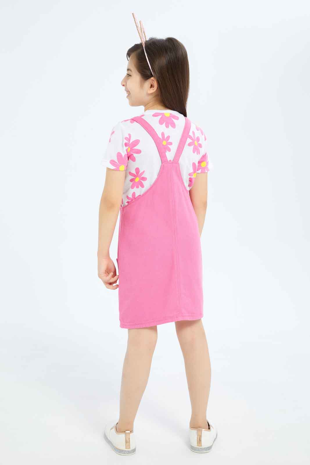 Redtag-Girls-Pinni-Pink---Sunflowers-Category:Dresses,-Colour:Apricot,-Deals:New-In,-Filter:Girls-(2-to-8-Yrs),-GIR-Dresses,-New-In-GIR-APL,-Non-Sale,-S23B,-Section:Girls-(0-to-14Yrs)-Girls-2 to 8 Years