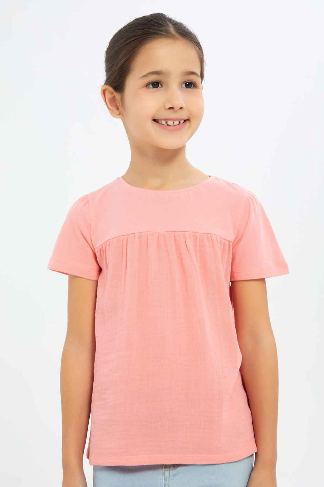 Redtag-Girls-Knit-Cheesecloth-Jersey-Top---Coral-Category:Jackets,-Colour:Apricot,-Deals:New-In,-Filter:Girls-(2-to-8-Yrs),-GIR-Jackets,-New-In-GIR-APL,-Non-Sale,-S23B,-Section:Girls-(0-to-14Yrs)--