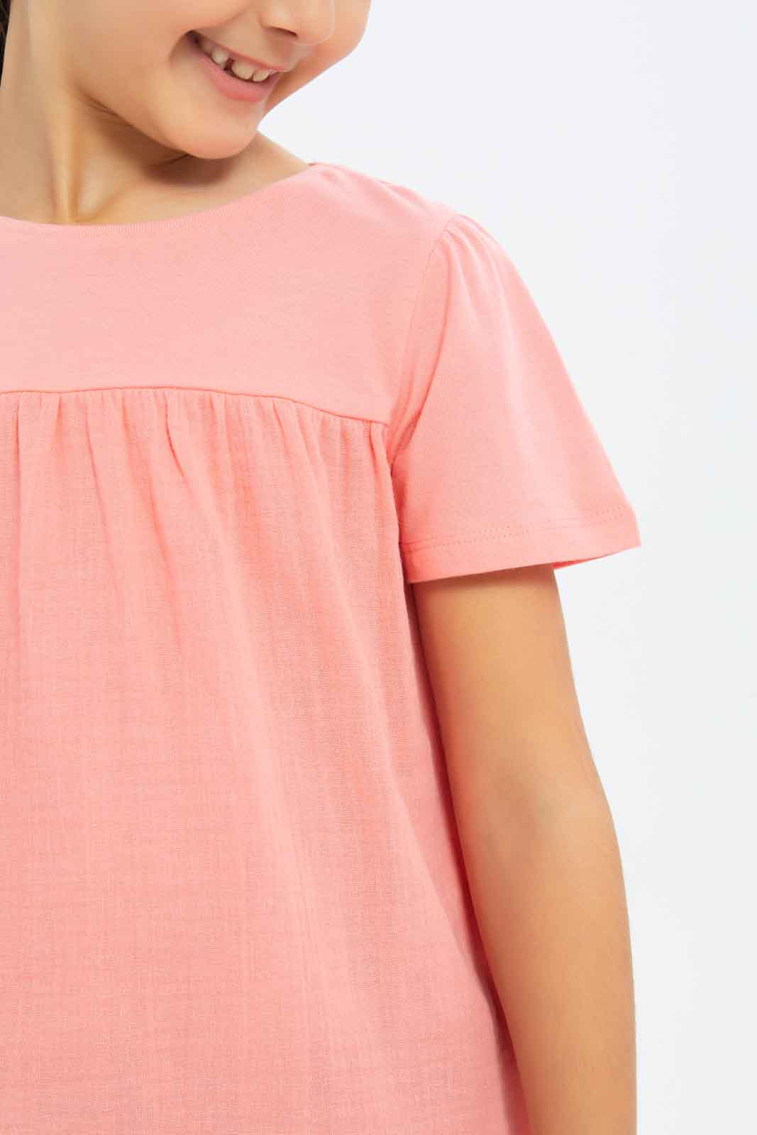 Redtag-Girls-Knit-Cheesecloth-Jersey-Top---Coral-Category:Jackets,-Colour:Apricot,-Deals:New-In,-Filter:Girls-(2-to-8-Yrs),-GIR-Jackets,-New-In-GIR-APL,-Non-Sale,-S23B,-Section:Girls-(0-to-14Yrs)--